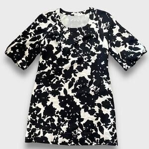 BANANA REPUBLIC SILK 60S MOD FLORAL SHIFT DRESS BLACK CREAM MEDIUM